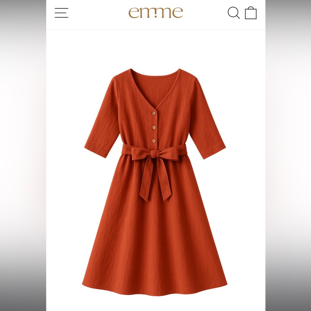 Emme Rust Orange Button-Down Linen Maternity Dress - image 1